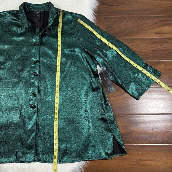 Ali Miles Women's Size 1X Green Shimmer Wired Collar Button Up Tunic‎ Top Shirt - Picture 4 of 9